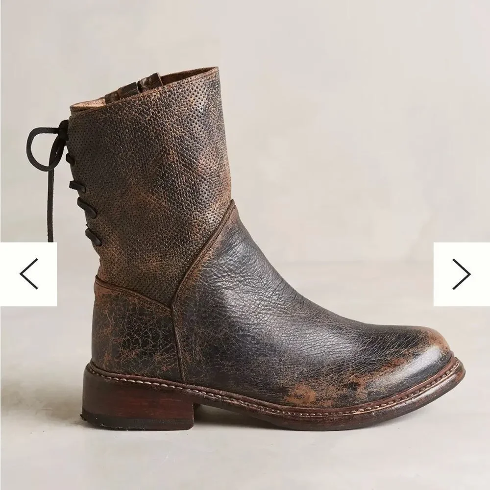 New Bed Stu Anthropologie Newark‎ Distressed Lace Up Riding Western Boots 9.5